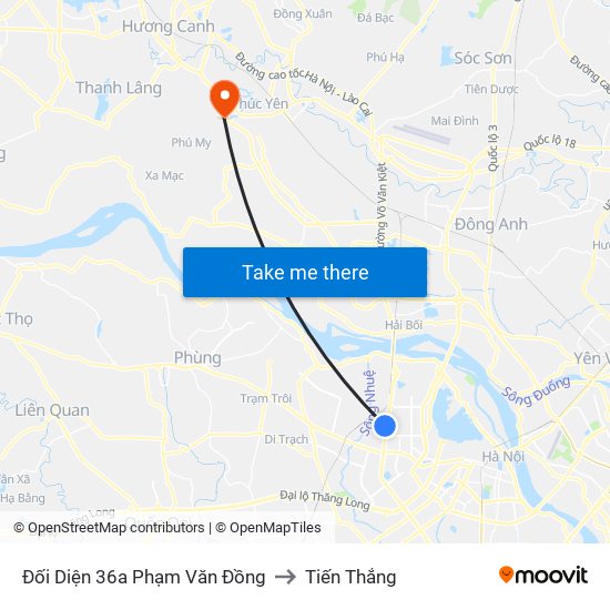 Đối Diện 36a Phạm Văn Đồng to Tiến Thắng map
