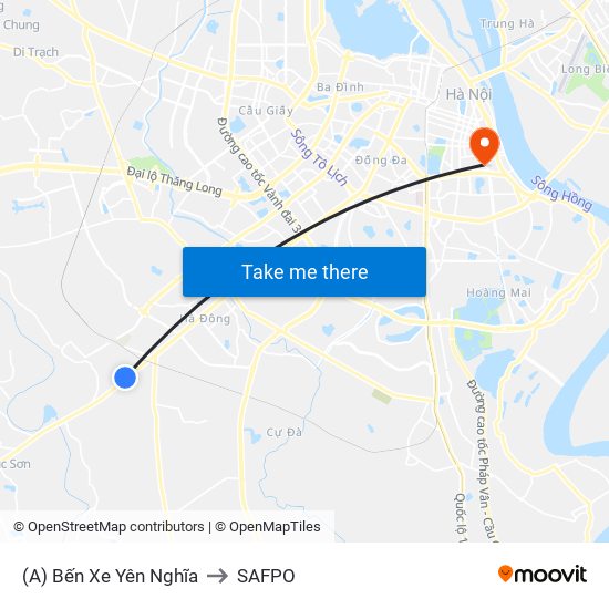 (A) Bến Xe Yên Nghĩa to SAFPO map