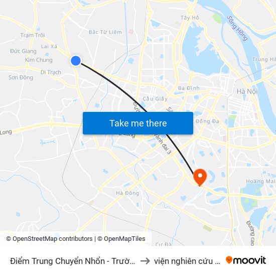 Điểm Trung Chuyển Nhổn - Trường Đại Học Công Nghiệp Hà Nội - Đường 32 to viện nghiên cứu vacxin nghiêm xuân yêm map