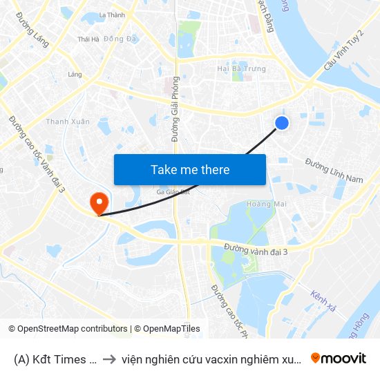 (A) Kđt Times City to viện nghiên cứu vacxin nghiêm xuân yêm map