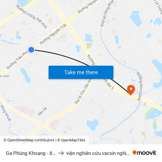 Ga Phùng Khoang - 81 Trần Phú to viện nghiên cứu vacxin nghiêm xuân yêm map