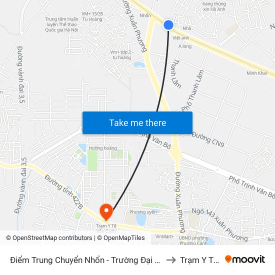 Điểm Trung Chuyển Nhổn - Trường Đại Học Công Nghiệp Hà Nội - Đường 32 to Trạm Y Tế Vân Canh map
