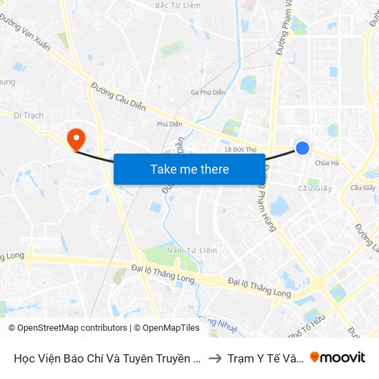 Học Viện Báo Chí Và Tuyên Truyền - 36 Xuân Thủy to Trạm Y Tế Vân Canh map