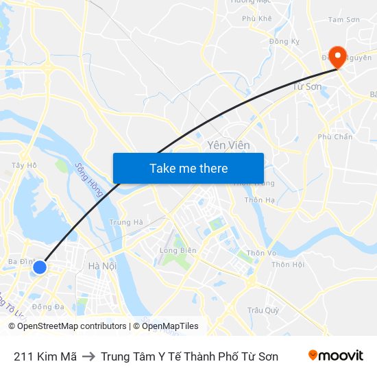211 Kim Mã to Trung Tâm Y Tế Thành Phố Từ Sơn map