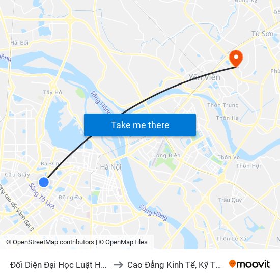 Đối Diện Đại Học Luật Hà Nội - Nguyễn Chí Thanh to Cao Đẳng Kinh Tế, Kỹ Thuật Và Thủy Sản (Khu 2) map