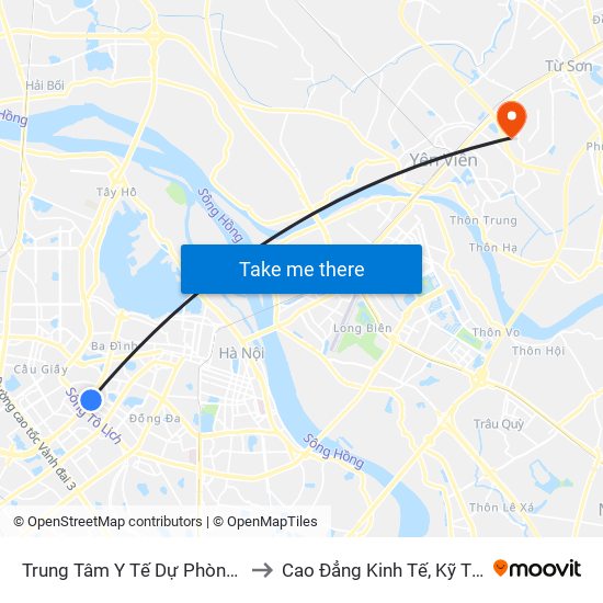 Trung Tâm Y Tế Dự Phòng Hn - 70 Nguyễn Chí Thanh to Cao Đẳng Kinh Tế, Kỹ Thuật Và Thủy Sản (Khu 2) map