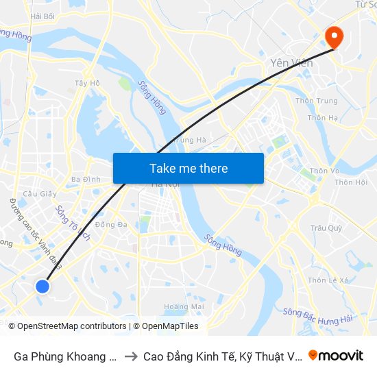 Ga Phùng Khoang - 81 Trần Phú to Cao Đẳng Kinh Tế, Kỹ Thuật Và Thủy Sản (Khu 2) map