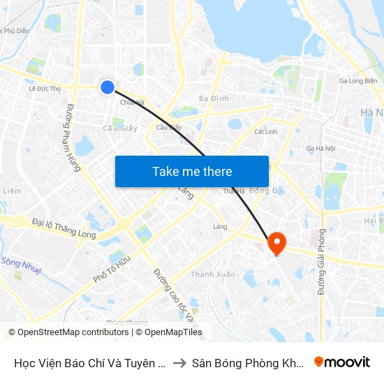 Học Viện Báo Chí Và Tuyên Truyền - 36 Xuân Thủy to Sân Bóng Phòng Không - Không Quân map