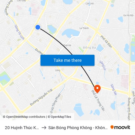20 Huỳnh Thúc Kháng to Sân Bóng Phòng Không - Không Quân map