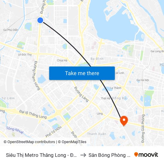 Siêu Thị Metro Thăng Long - Đối Diện Ngõ 599 Phạm Văn Đồng to Sân Bóng Phòng Không - Không Quân map