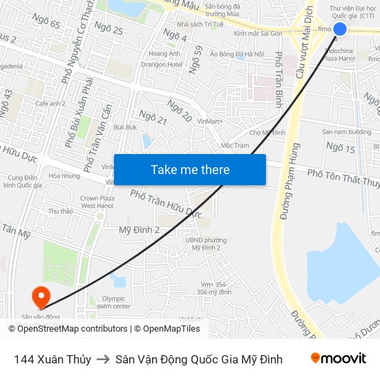 144 Xuân Thủy to Sân Vận Động Quốc Gia Mỹ Đình map