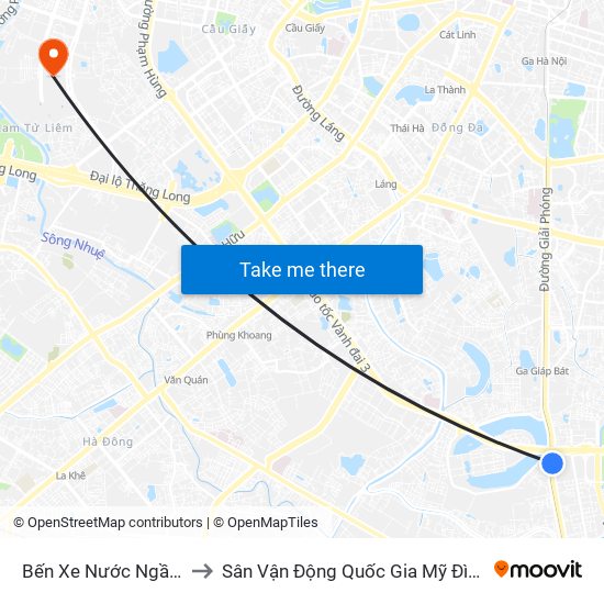 Bến Xe Nước Ngầm to Sân Vận Động Quốc Gia Mỹ Đình map