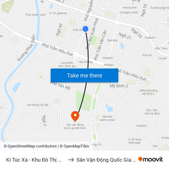 Kí Túc Xá - Khu Đô Thị Mỹ Đình II to Sân Vận Động Quốc Gia Mỹ Đình map