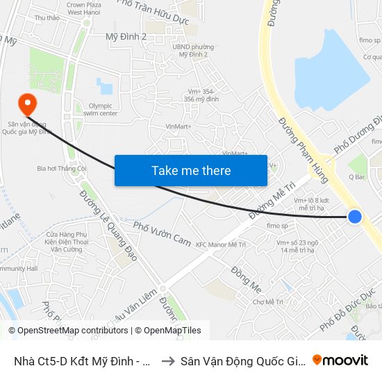 Nhà Ct5-D Kđt Mỹ Đình - Phạm Hùng to Sân Vận Động Quốc Gia Mỹ Đình map