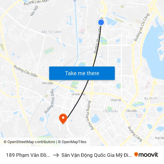 189 Phạm Văn Đồng to Sân Vận Động Quốc Gia Mỹ Đình map