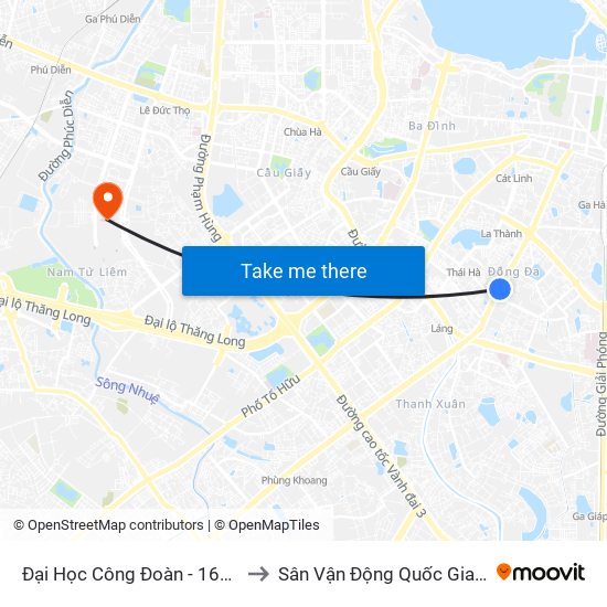 Đại Học Công Đoàn - 169 Tây Sơn to Sân Vận Động Quốc Gia Mỹ Đình map