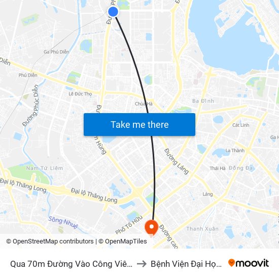 Qua 70m Đường Vào Công Viên Hòa Bình - Phạm Văn Đồng to Bệnh Viện Đại Học Quốc Gia Hà Nội map