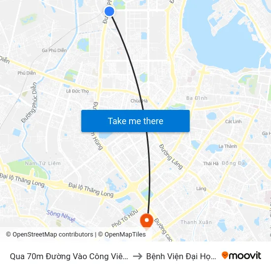 Qua 70m Đường Vào Công Viên Hòa Bình - Phạm Văn Đồng to Bệnh Viện Đại Học Quốc Gia Hà Nội map