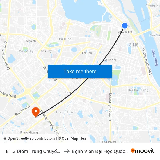 E1.3 Điểm Trung Chuyển Long Biên to Bệnh Viện Đại Học Quốc Gia Hà Nội map