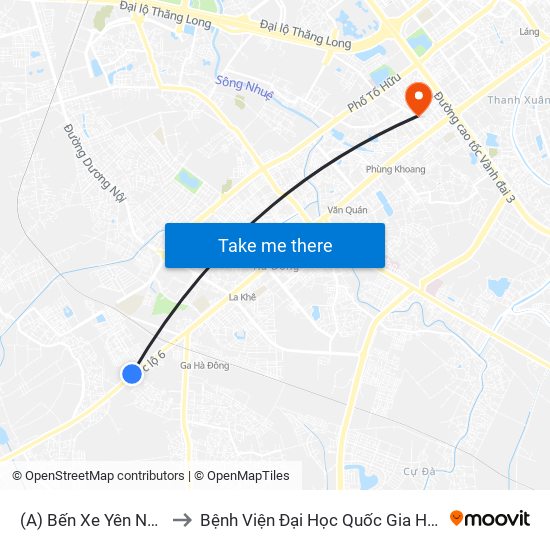 (A) Bến Xe Yên Nghĩa to Bệnh Viện Đại Học Quốc Gia Hà Nội map