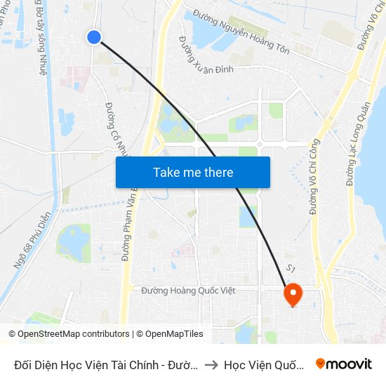 Đối Diện Học Viện Tài Chính - Đường Đức Thắng to Học Viện Quốc Phòng map