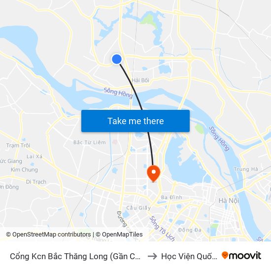 Cổng Kcn Bắc Thăng Long (Gần Cầu Vượt Bộ Hành) to Học Viện Quốc Phòng map