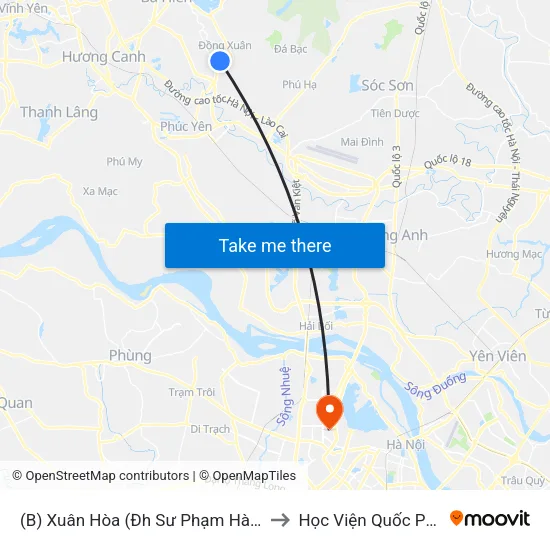 (B) Xuân Hòa (Đh Sư Phạm Hà Nội 2) to Học Viện Quốc Phòng map