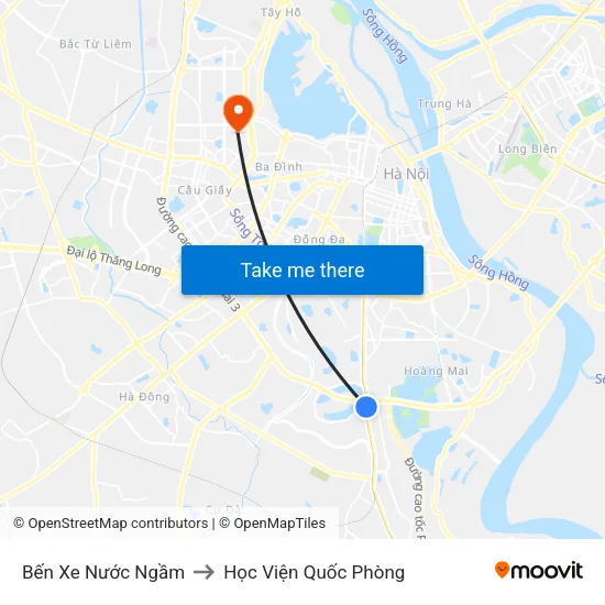 Bến Xe Nước Ngầm to Học Viện Quốc Phòng map