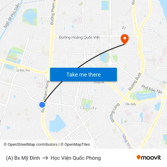 (A) Bx Mỹ Đình to Học Viện Quốc Phòng map