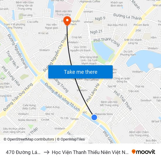 470 Đường Láng to Học Viện Thanh Thiếu Niên Việt Nam map