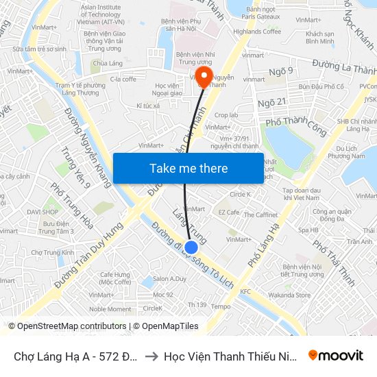 Chợ Láng Hạ A - 572 Đường Láng to Học Viện Thanh Thiếu Niên Việt Nam map