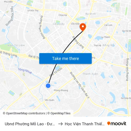 Ubnd Phường Mỗ Lao - Đường Nguyễn Văn Lộc to Học Viện Thanh Thiếu Niên Việt Nam map