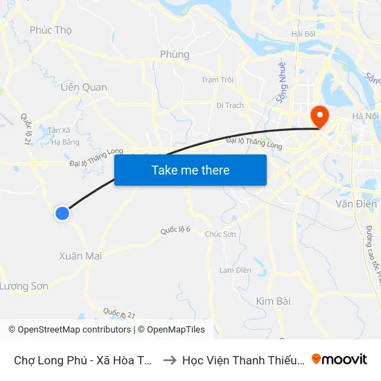 Chợ Long Phú - Xã Hòa Thạch - Quốc Lộ 21 to Học Viện Thanh Thiếu Niên Việt Nam map