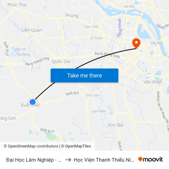 Đại Học Lâm Nghiệp - Quốc Lộ 21 to Học Viện Thanh Thiếu Niên Việt Nam map