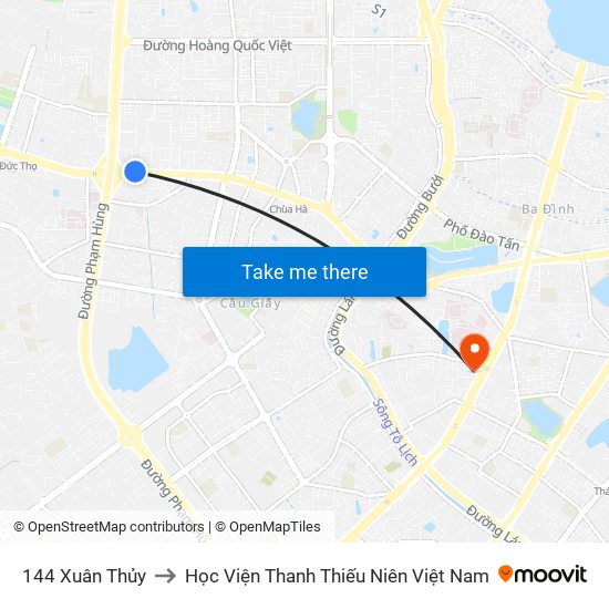 144 Xuân Thủy to Học Viện Thanh Thiếu Niên Việt Nam map