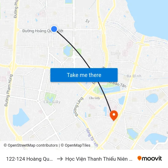 122-124 Hoàng Quốc Việt to Học Viện Thanh Thiếu Niên Việt Nam map