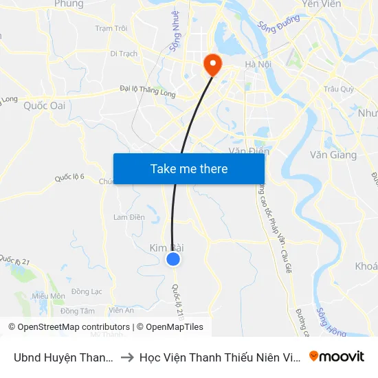 Ubnd Huyện Thanh Oai to Học Viện Thanh Thiếu Niên Việt Nam map