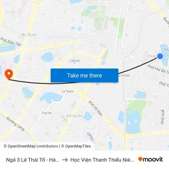 Ngã 3 Lê Thái Tổ - Hàng Trống to Học Viện Thanh Thiếu Niên Việt Nam map