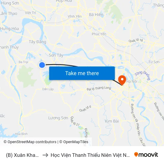 (B) Xuân Khanh to Học Viện Thanh Thiếu Niên Việt Nam map