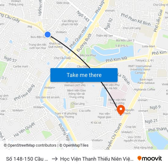 Số 148-150 Cầu Giấy to Học Viện Thanh Thiếu Niên Việt Nam map