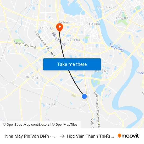 Nhà Máy Pin Văn Điển - Phan Trọng Tuệ to Học Viện Thanh Thiếu Niên Việt Nam map