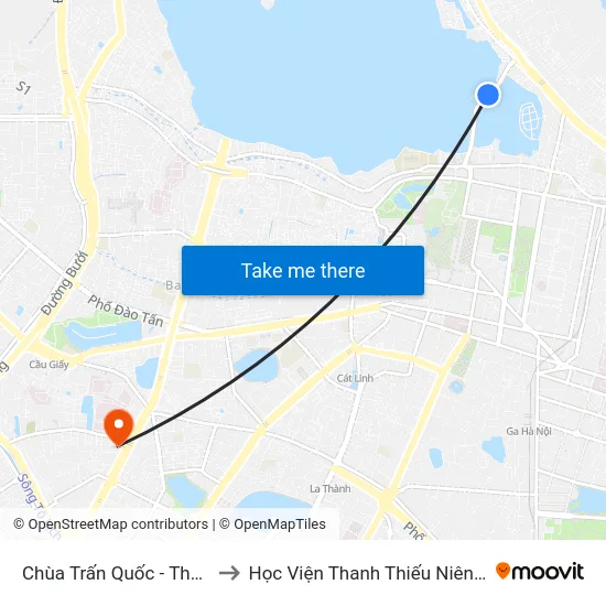 Chùa Trấn Quốc - Thanh Niên to Học Viện Thanh Thiếu Niên Việt Nam map