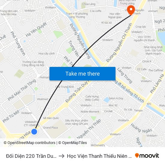 Đối Diện 220 Trần Duy Hưng to Học Viện Thanh Thiếu Niên Việt Nam map