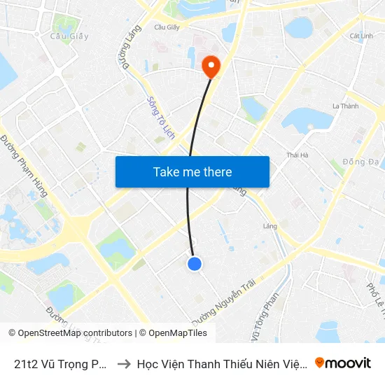 21t2 Vũ Trọng Phụng to Học Viện Thanh Thiếu Niên Việt Nam map