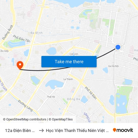 12a Điện Biên Phủ to Học Viện Thanh Thiếu Niên Việt Nam map