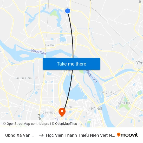 Ubnd Xã Vân Nội to Học Viện Thanh Thiếu Niên Việt Nam map