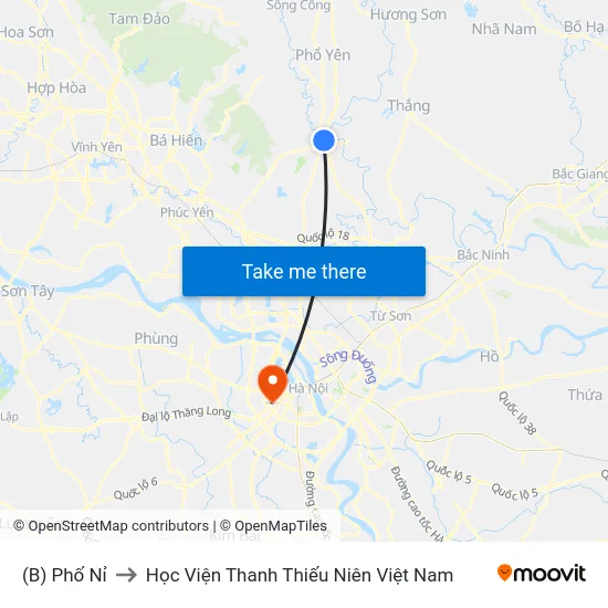 (B) Phố Nỉ to Học Viện Thanh Thiếu Niên Việt Nam map
