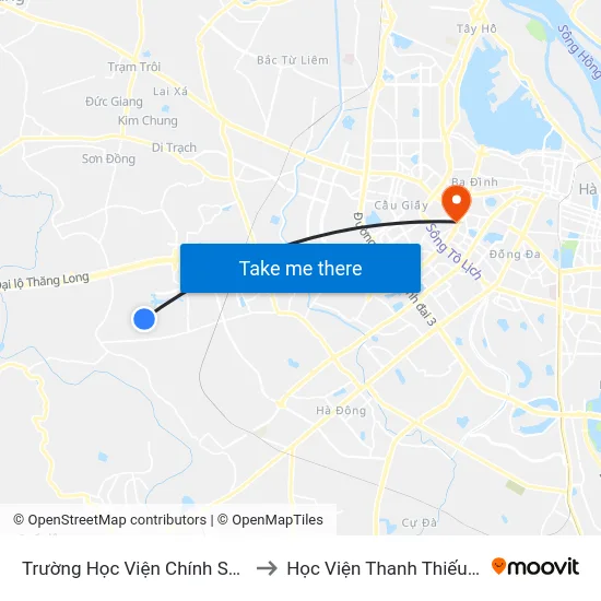 Trường Học Viện Chính Sách Và Phát Triển to Học Viện Thanh Thiếu Niên Việt Nam map