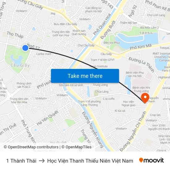 1 Thành Thái to Học Viện Thanh Thiếu Niên Việt Nam map