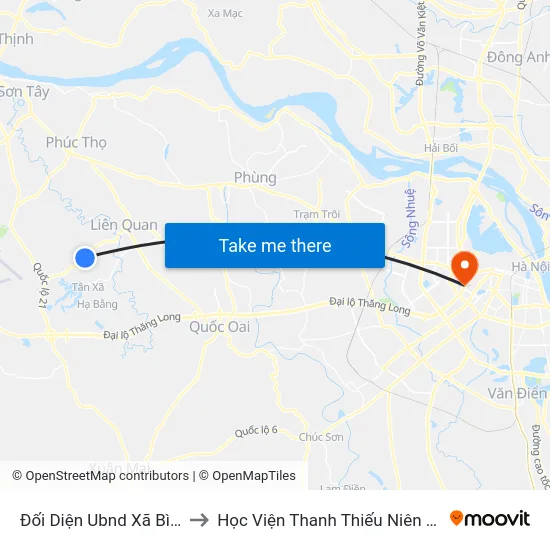 Đối Diện Ubnd Xã Bình Yên to Học Viện Thanh Thiếu Niên Việt Nam map